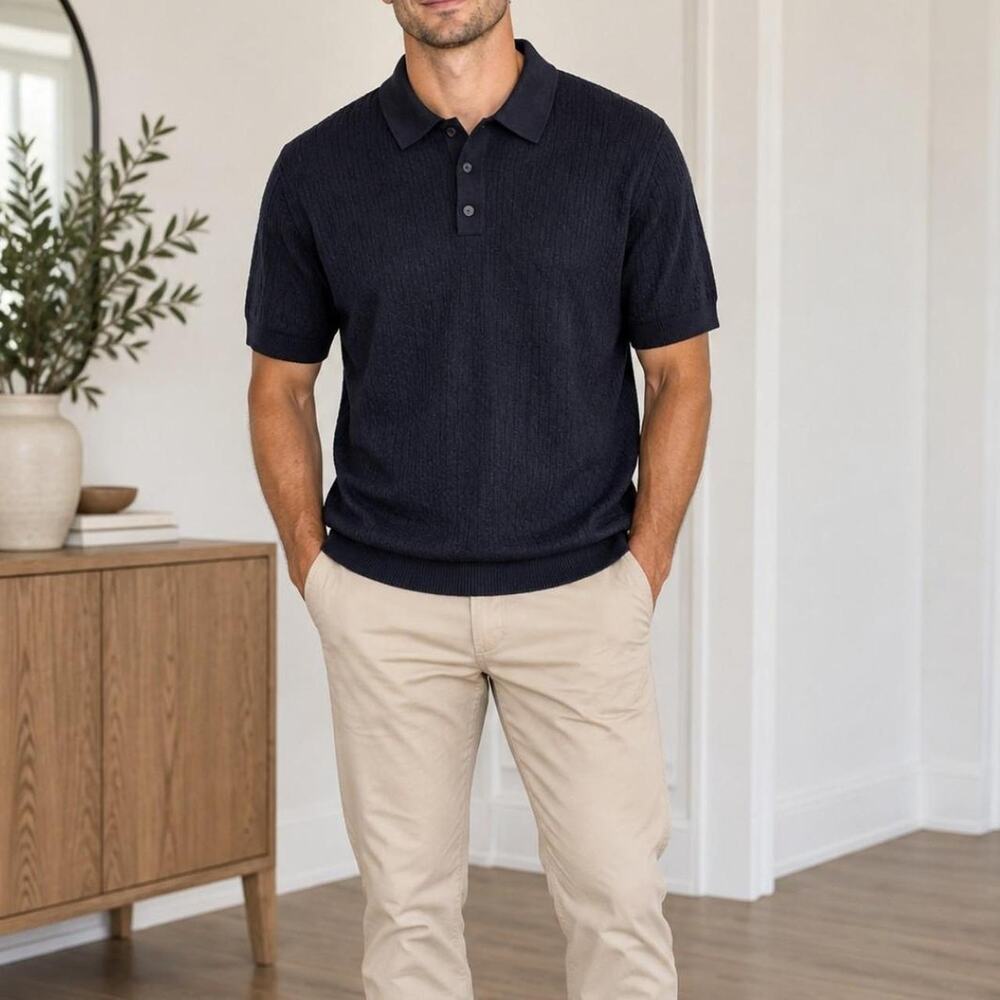 Westport Navy Blue Textured Polo Shirt 💙